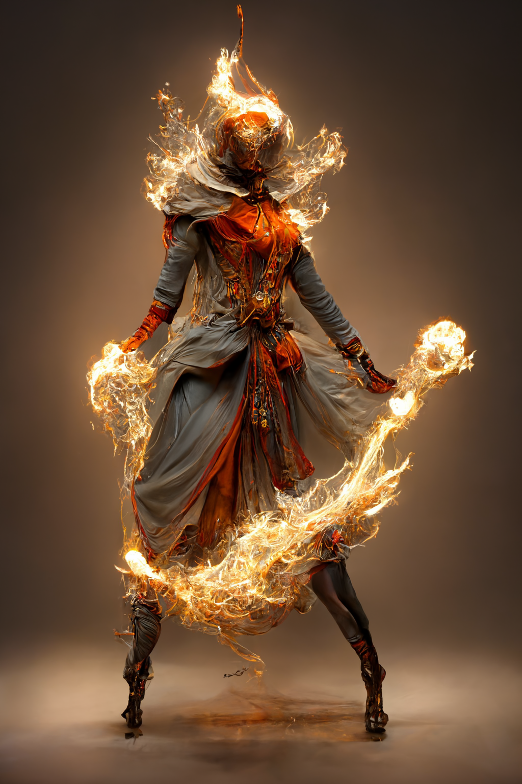Joel's guide to MidJourney Prompts: fire mage, steampunk victorian, detailed, full body hyperrealistic female