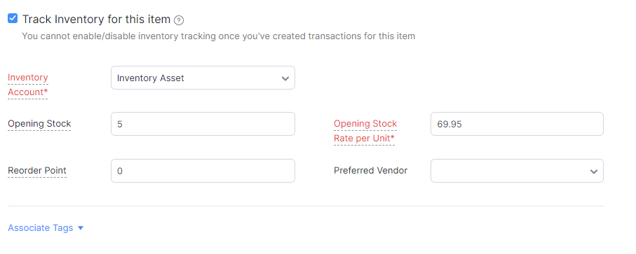 Zoho Inventory: Enable Tracking using the API