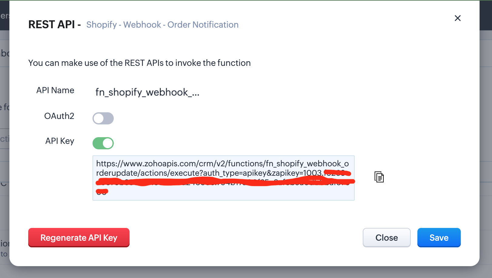 ZohoCRM: Getting REST API endpoint to invoke the function