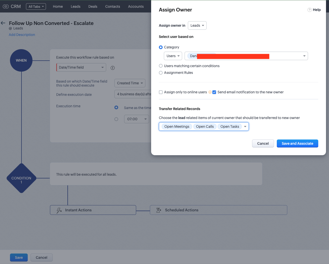 ZohoCRM: Follow Up and Remind Record Owner to Convert Lead - Escalation Workflow
