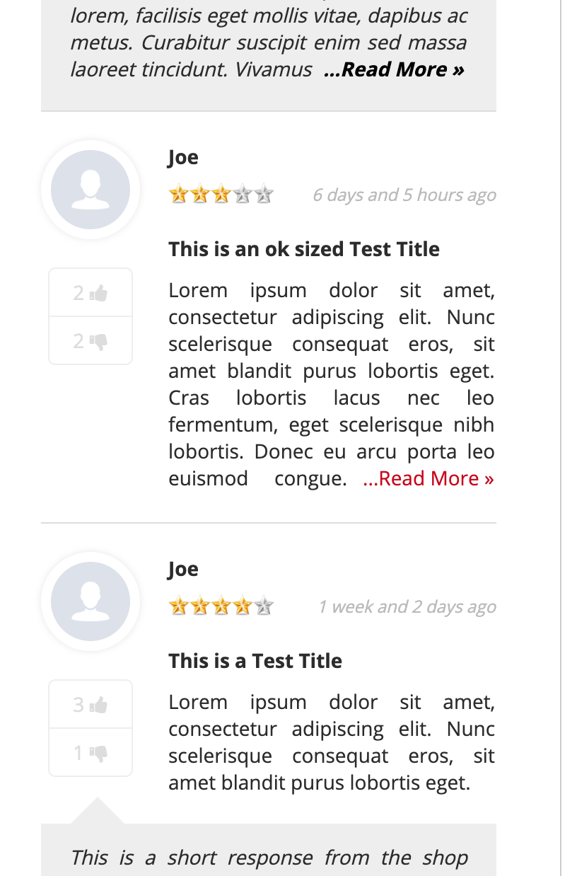 Screenshot of narrow column reviews