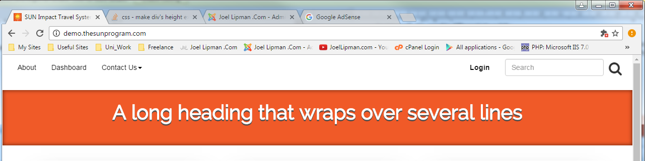 The heading in full width The heading in full width