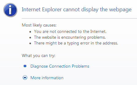 Everyone else is ok it's just you! - IE cannot display webpage
