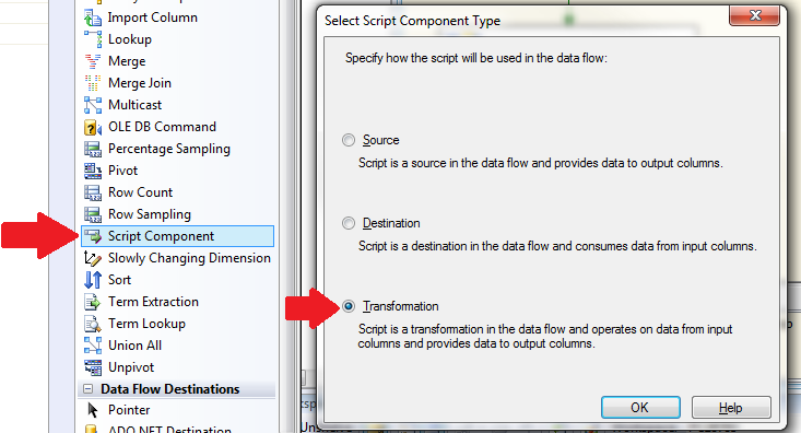 Script Transformation Editor: Transformation Type