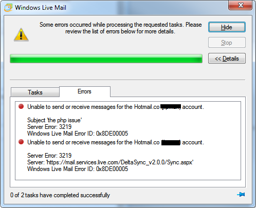 Windows Live Mail - Unable to send or Receive for Hotmail Windows Live Mail - Unable to send or Receive for Hotmail