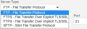 Zoho Analytics: Setup DataSource via FTP Connection: Server Types