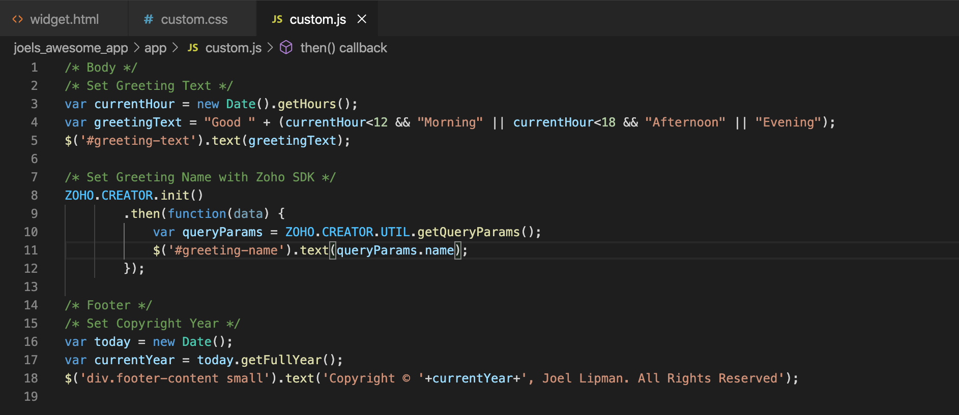 VSC - the JS with some Zoho SDK