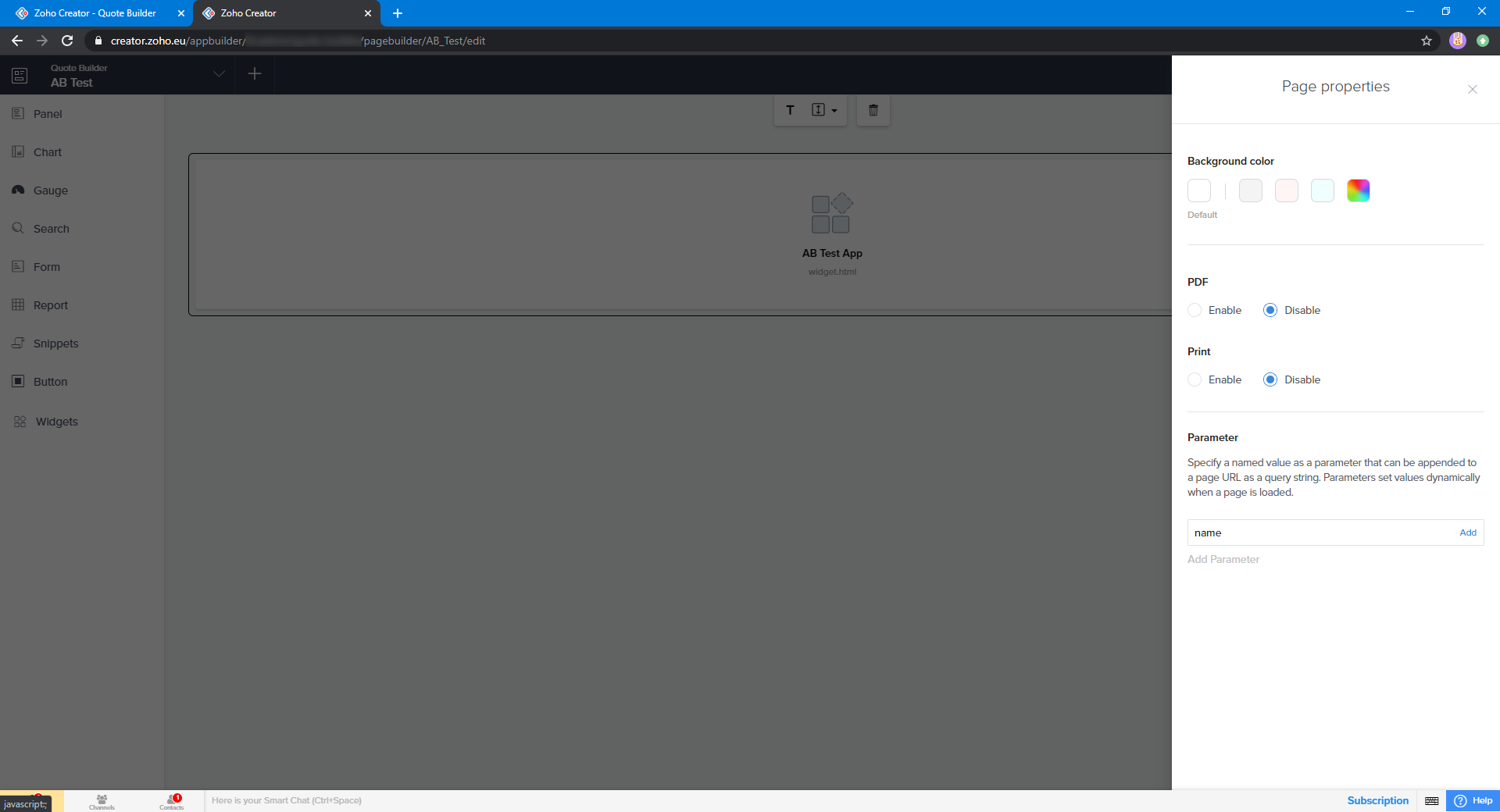 Zoho Creator - Add Parameter to Creator Page