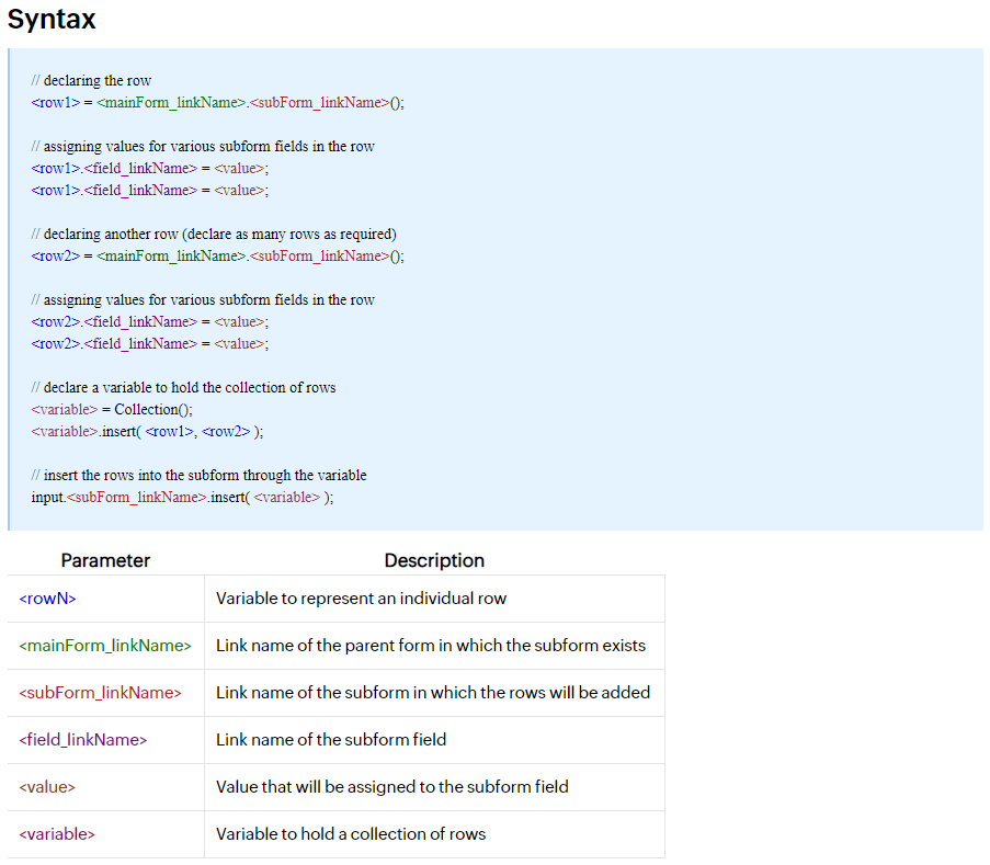 Zoho Documentation - Insert Rows in Subform