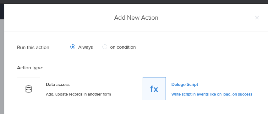 Zoho Creator - Action Type: Deluge Script
