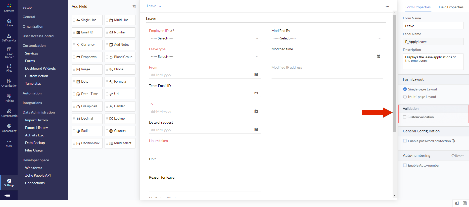 Zoho People - Form Properties - Validation - Custom Function