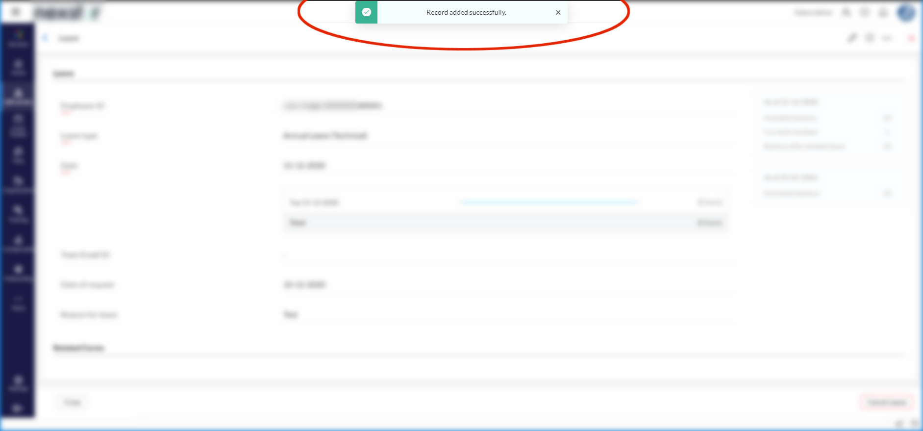Zoho People - Record added successfully