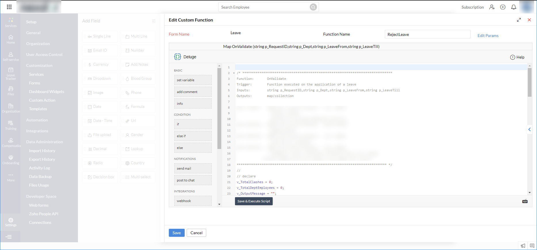 Zoho People - Creating a Function