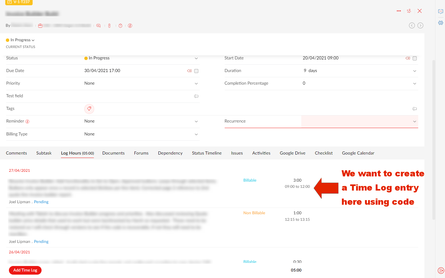 Zoho Projects - Add Time Log to an Issue Using Deluge - Projects Issue Time Log