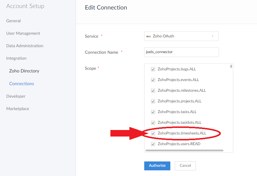 Zoho Projects - Add Time Log to an Issue Using Deluge - Connection